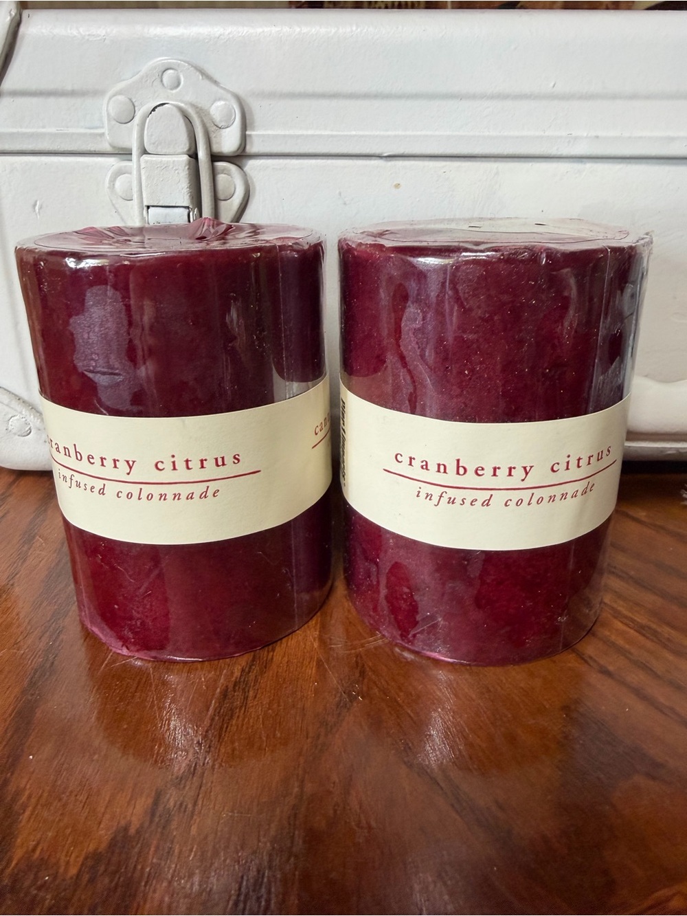 2 Vintage Pier 1 Imports CRANBERRY CITRUS Pillar Candle NEW 3x4